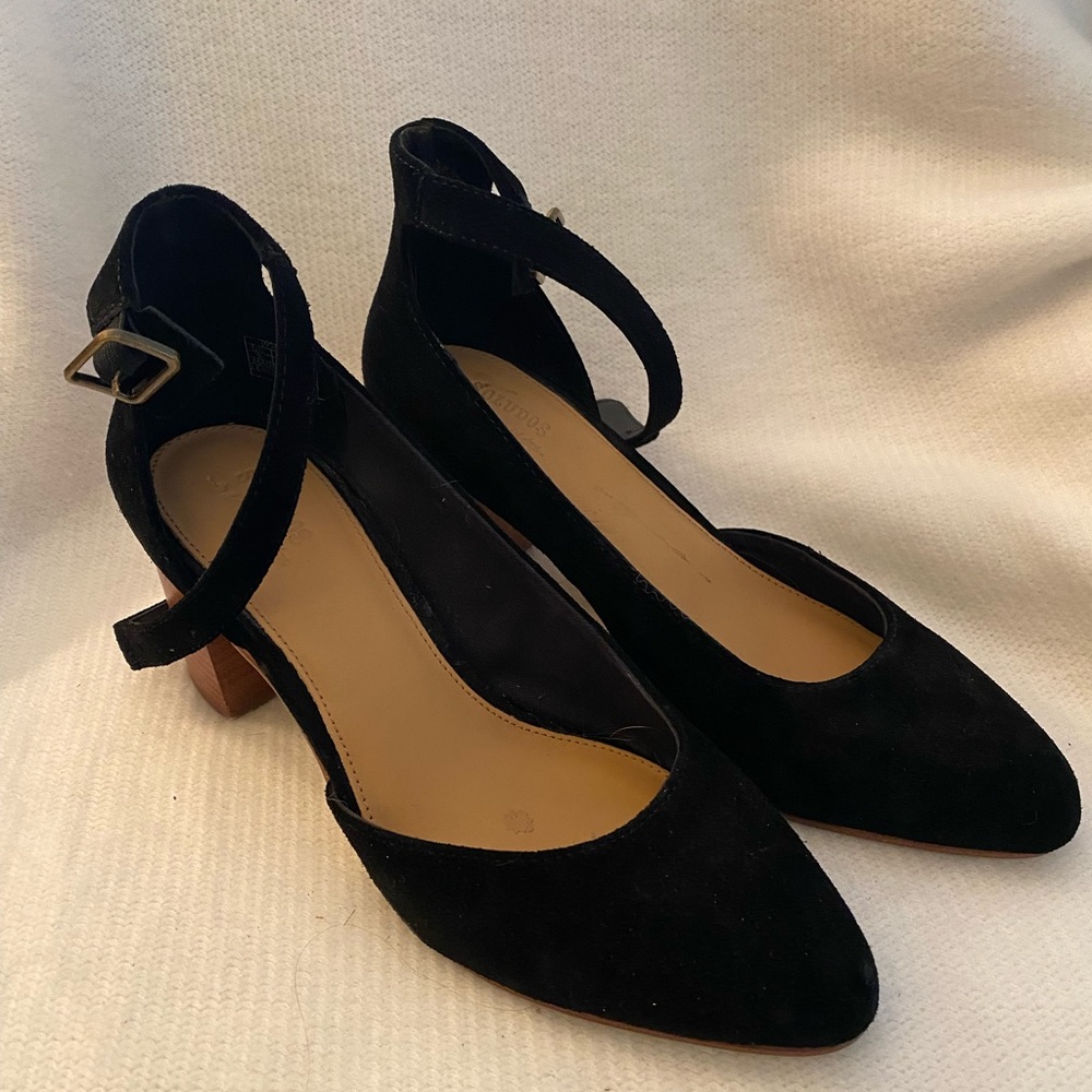 Black suede Bloch heel shoes